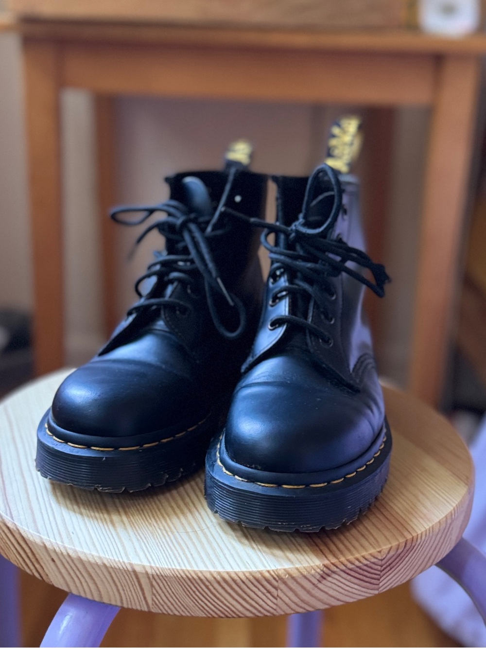 Doc Martens Black Leather Lace-Up Combat Boots